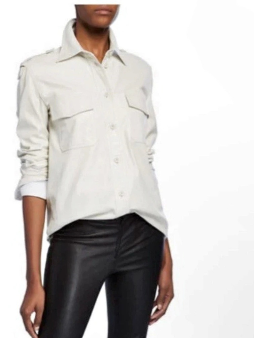 Helmut Lang Women's Leather Utility Button Down in White